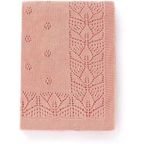 LAWKUL Blanket Baby Cellular 100% Cotton Knitted Soft Knit Crochet Blankets for Newborn Boy Girls Toddler Pink 100x80cm