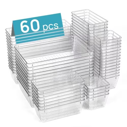 44 60pcs clear plastic drawer organizer set 4 size non slip - Temu