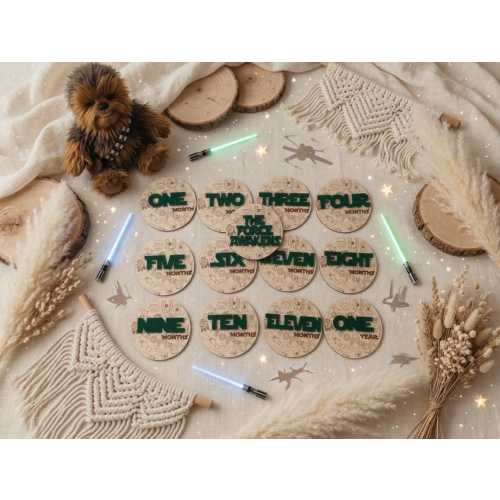 Galactic Baby Milestone Markers: Engraved Wooden Photo Props