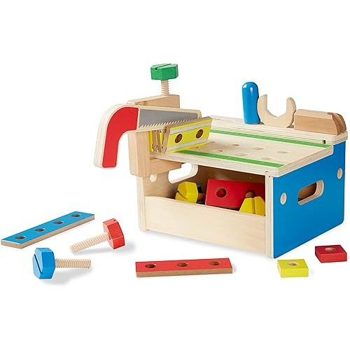 Melissa & Doug Hammer and Saw Tool Bench - Wooden Building Set (32 pcs),Multicolor,1Size
