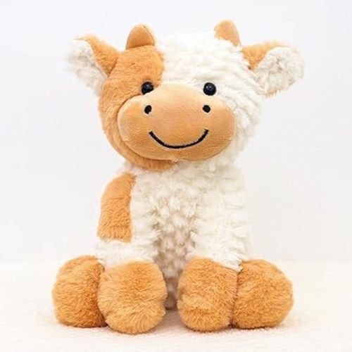 YUKOUQIAN Cow Stuffed Animal Cute Cow Plush Doll Toy 8 inch for Girls Boys (Siting Cow Yellow)