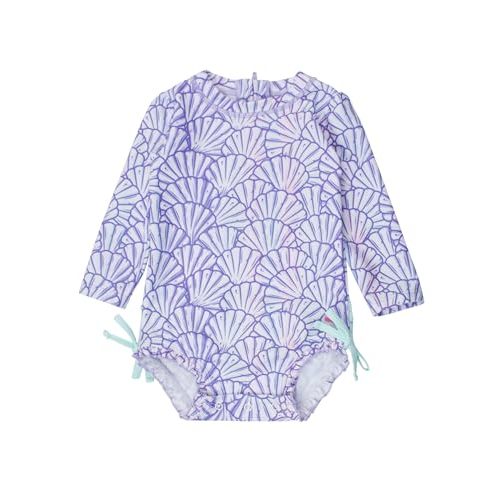 RuffleButts Baby Girls Novelty Baby One Piece - Rash Guard Swimsuit UPF 50+ | Premium Quality, 4-way Stretch, Snap + Zipper Closure, Long Sleeves, Hand Wash, UPF 50+ Sun Protection