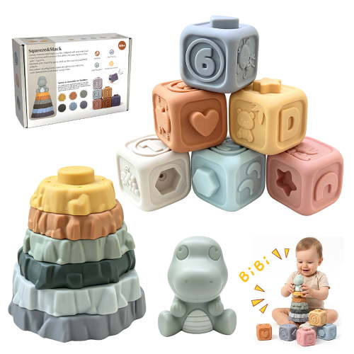 Montessori Toy for Toddlers 1-3,Infant Teething Sensory Blocks Toys Gift for Newborn Babies 6-12 Months