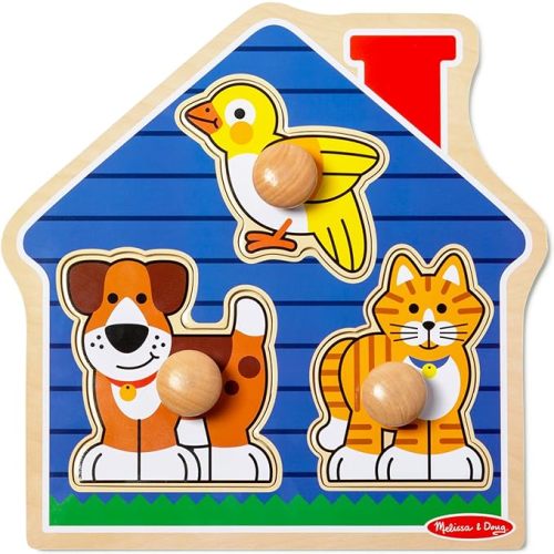 Melissa & Doug Pet Animals Jumbo Knob Puzzle, Wooden Peg Puzzle for Toddlers, Educational Toy for Shape Recognition and Fine Motor Skills, Ages 1+