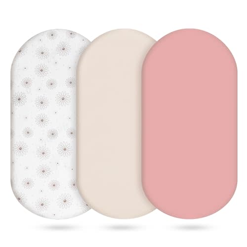 3-Pack Cotton Muslin Bassinet Sheets - Fitted Elastic Mattress Cover for Baby Boys & Girls, Breathable Bedside Bassinet Sheets Neutral Colors (Fits Oval & Rectangle Shape) (Pink)