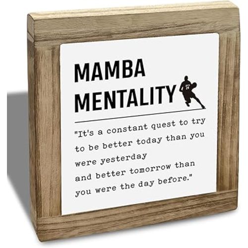 Inspirational Wooden Box Sign, Mamba Mentality Quote Sign, Home Wood Plaque Decor Signs, Home Office Desk Decor, Office Box Wooden Plaques Signs, Positive Gifts for Sports Fans Coworkers Student