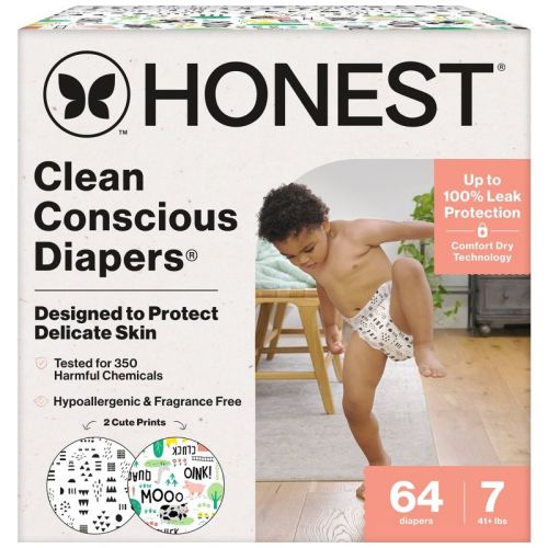 The Honest Company Disposable Diapers - Club Pack Barnyard Babies & a Pawty - Size 7 - 64ct