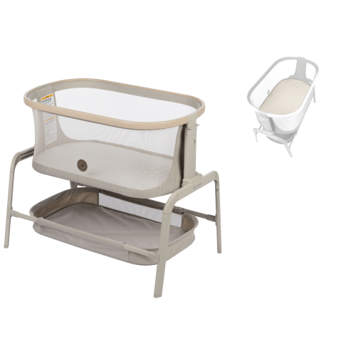 Iora Bedside Bassinet in Classic Oat with Bonus Mattress and Cover – Maxi-Cosi