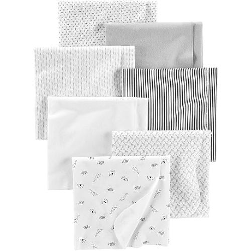 Simple Joys by Carter's Unisex Babies' Flannel Receiving Blankets, Pack of 7, Grey/White/Black, One Size