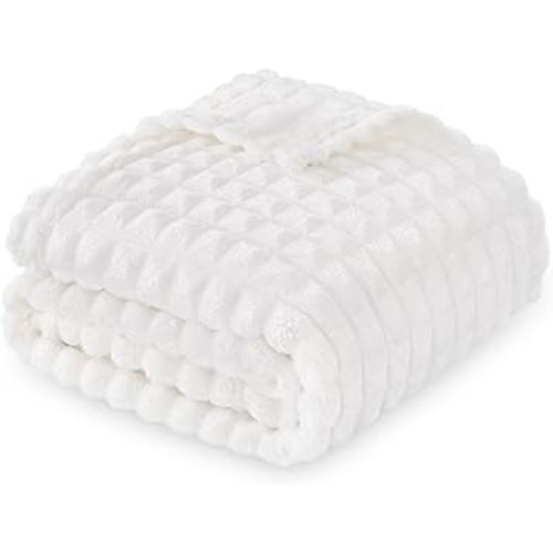 Luxury 3D Jacquard Baby Blanket, Flannel Fleece Nursery Blanket with Grid Pattern, 30 x 40 Inch Soft Throw for Infants & Toddlers (Ivory Cream)