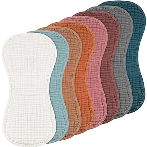 Frienda 8 Pieces Muslin Burp Cloths for Baby Cotton Burp Cloth 10 x 20 Inches Multi Colors Muslin Washcloths Diapers 4 Absorbent Layers Newborn Face Towels for Baby Boy Girl Unisex (Bright Color)