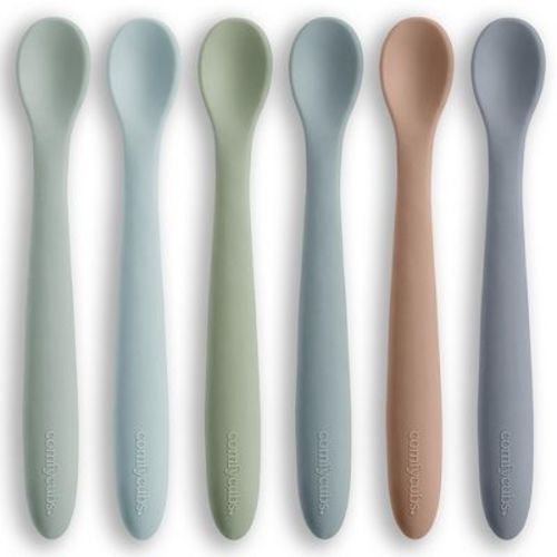 Comfy Cubs Silicone Baby Spoons Set 6-Pack, Ocean – BPA Free, Soft Gum-Safe Toddler Eating Essentials – Lightweight & Flexible