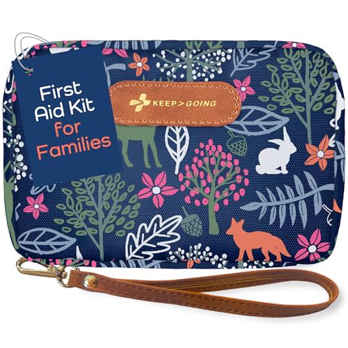 KeepGoing Travel First Aid Kit for Kids – 130 Pc. for Car, Home, Purse, Diaper Bag & Backpack with Latex-Free Bandages - Mini First Aid Kit Travel Size TSA-Approved