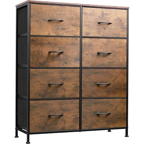 WLIVE Fabric Dresser for Bedroom, Tall Dresser with 8 Drawers, Storage Tower with Fabric Bins, Double Dressers, Chest of Drawers for Closet, Living Room, Hallway, Dorm, Rustic Brown Wood Grain Print