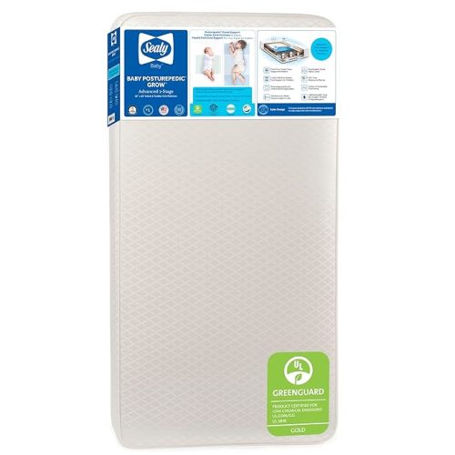 Sealy Baby Posturepedic Grow Breathable 2 Stage Waterproof Crib Mattress plus Toddler Bed Fit, Non Toxic Cotton Cover, GREENGUARD Gold Certified, Safety & Quality Tested, Made in USA, 52"X28"