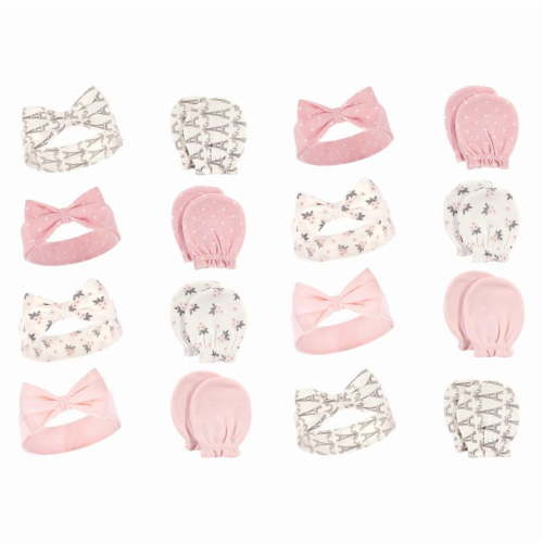 Hudson Baby Infant Girl 16Pc Headband and Scratch Mitten Set, Paris, 0-6 Months