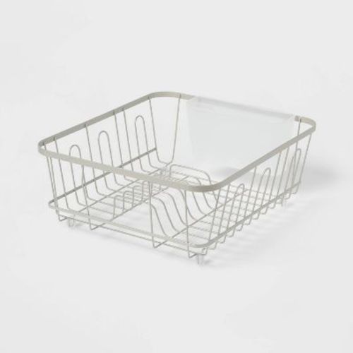 Small Steel Dish Drainer Brushed Nickel - Brightroom™: Freestanding Dish Drying Rack with Utensil Holder