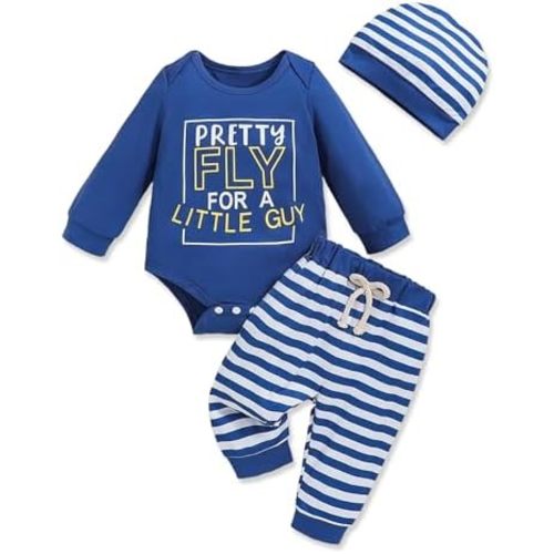 Newborn Baby Boy Clothes Boy Outfit Infant Romper Winter Fall Long Sleeves Pants Set Hat 3PC