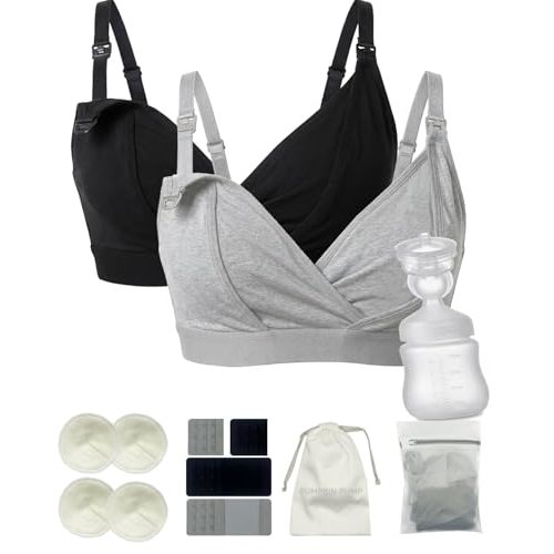 Pumping Bra Hands Free, Nursing and Pumping Bra in One, 2pk Adjustable V-Neck Bra Holding Breast Pumps