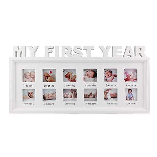 ESTAMICO My First Year Frame Baby Picture Keepsake Frame for Photo Memories, White
