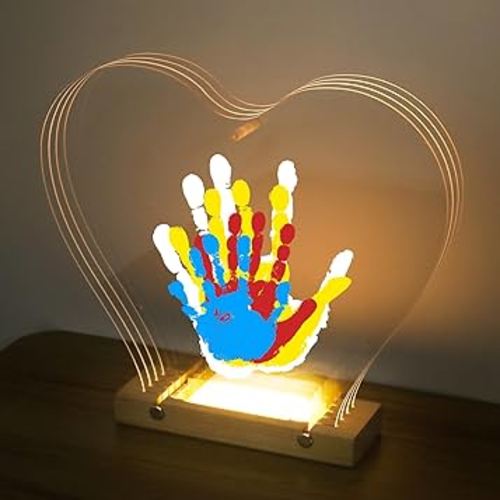 Bixinyo Family Handprint Kit with Light, Baby Handprint and Footprint Kit, DIY Craft Keepsake, Family Gifts for New Parents, Christmas, Adoption, Baby Shower New Mom Gifts for Boys & Girls (Heart)