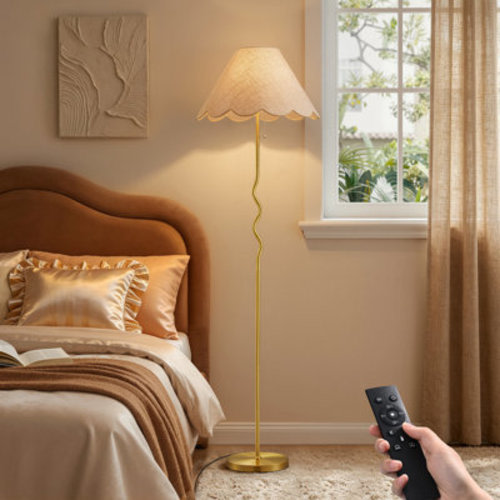 Red Barrel Studio® 61" Traditional Floor Lamp with Scalloped Petal Shade, Remote Control & Dimmable Bulb Included & Reviews | Wayfair