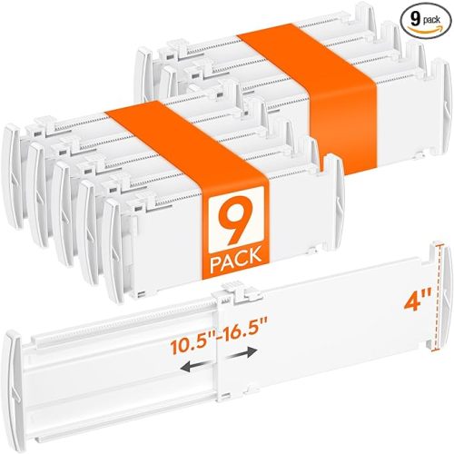 Lifewit 4" Tall 9 Pack Drawer Dividers, 27-42cm/10.5-16.5" Expandable Drawer Divider for Clothes, Adjustable Dresser Drawer Organizers, Drawers Separators for Dresser/Bathroom/Closet/Kitchen White