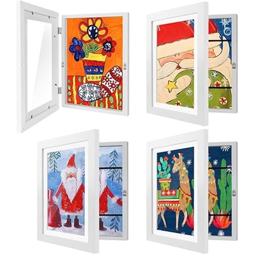 4 Pack Kids Artwork Frames Changeable 8.5 x 11 Inch Children Art Projects Kids Art Frames Front Opening Picture Display Frame, White
