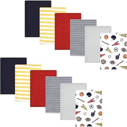 Hudson Baby Unisex Baby Cotton Flannel Burp Cloths Bundle, Sports Fan, One Size