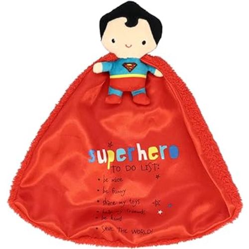 Kids Preferred DC Comics Superman Lovey Security Blanket, Soft Huggable Dark Knight Plush Lovey Toy for Baby and Infant Boys and Girls, Textured Blanket with Satin Super Hero to Do List
