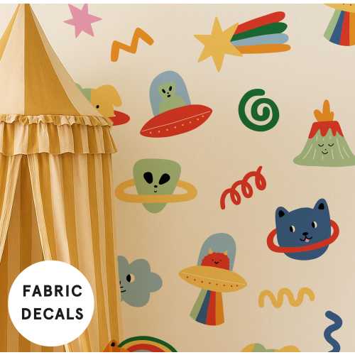Large Colourful Doodle Fabric Wall stickers for boys nursery – Peel and Stick removable Decals