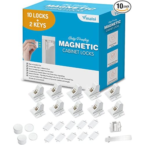 Vmaisi Adhesive Magnetic Locks for Cabinets & Drawers (10 Locks and 2 Keys)