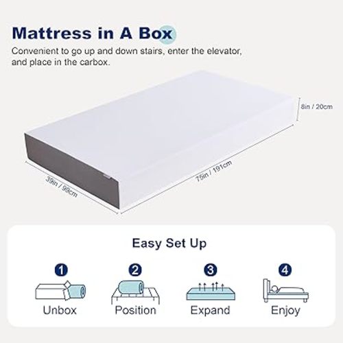 Amazon Basics Memory Foam Mattress, Soft Plush Feel, 8 Inch, Twin, White/Grey