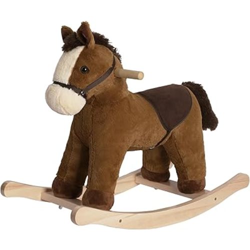 Rocking Horse, Dark Brown Horse Rocker for Toddlers 18M+, Plush Ride on Horse Toy with Realistic Sound,Soft Stuffed Filling, CPC Certified