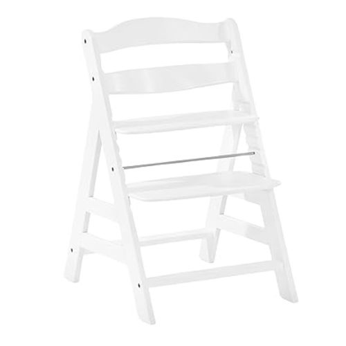hauck Alpha+ Grow Along Seat Solid Beechwood Booster Chair with Adjustable Seat, 5 Point Safety Harness, & Bumper Bar for Infants & Toddlers, White