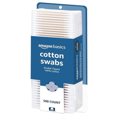 Amazon Basics Double-Tipped Cotton Swabs for Personal Hygiene and Baby Care, Cotton, Versatile, Baby Safe, 500 Count
