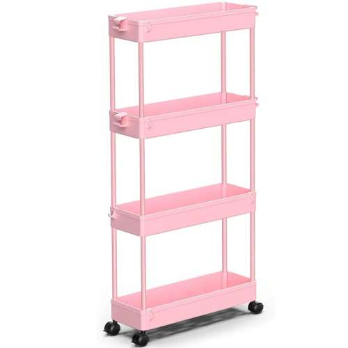 SPACEKEEPER Slim Rolling Storage Cart 4 Tier Bathroom Organizer Mobile Shelving Unit Utility Cart Tower Rack For Kitchen Laundry Narrow Places