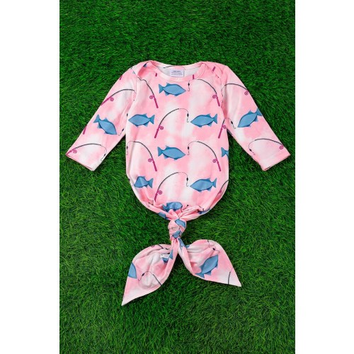 Baby Girls Newborn Knotted Gown Pink Fishing