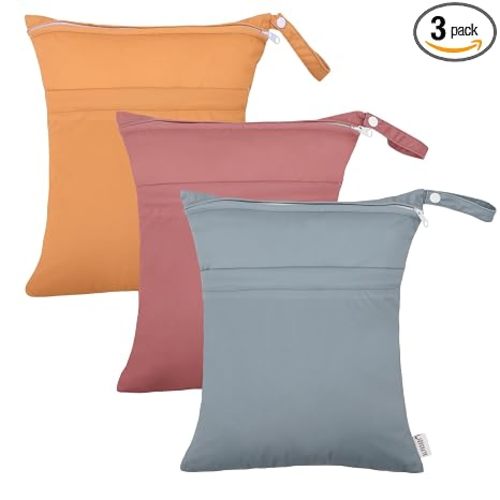 ALVA ALVABABY 3pcs Cloth Diaper Wet Dry Bags Waterproof Reusable with Two Zippered Pockets Travel Beach Pool Daycare Soiled Baby Items Yoga Gym Bag for Swimsuits or Wet Clothes 3L-ZM11