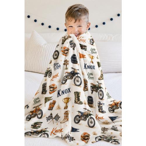 Personalized Dirt Bike Baby Blanket, Custom Motocross Blanket, Dirt Bike Minky Blanket, Little Racer Baby Boy Gift, Dirt Bike Nursery Decor