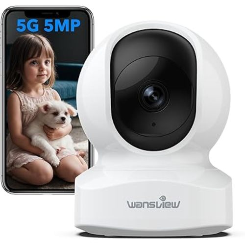 wansview 5MP UHD Pet Camera with Phone app, 5Ghz&2.4Ghz Dual Wi-Fi Security Camera Indoor for Monitoring Home/Baby/Cat/Dog, 2 Way Audio, 24/7 TF Card Storage(TF Card Not Included), Q5 (White)