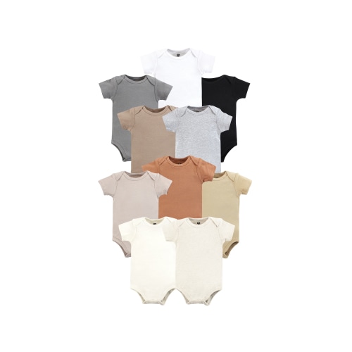 Hudson Baby Unisex Short Sleeve Bodysuits, 10-Pack, Sizes Newborn-24 Months