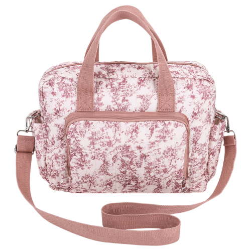 Floral Baby Diaper Bag Tote Mommy Bag, Women Quilted Cotton Medium Travel Duffle Bag, Cute Cotton Diaper Bags Crossbody Baby Bags for Girl Mom,Pink