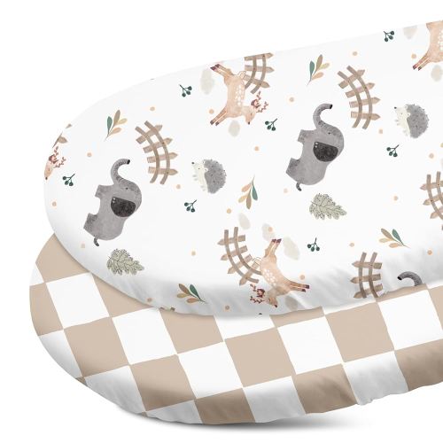 Gllquen Baby Bassinet Sheets Set 2-Pack, Breathable Cozy Bassinet Fitted Sheet Universal Fit Standard Mattress Oval Rectangle Cradle Baby Sheets for Baby Boy Girls Unisex 32"x16"(Zoo)