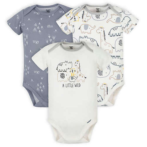 Gerber® Onesies® Size 0-3M 3-Pack Organic Cotton Little Wild Short Sleeve Bodysuits in Grey Gerber® Onesies® Size 0-3M 3-Pack Organic Cotton Little Wild Short Sleeve Bodysuits in Grey