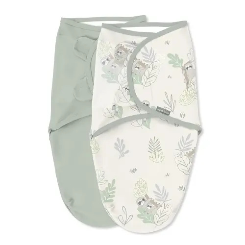 Ingenuity SwaddleMe Original Swaddle, 100% Cotton, Improves Sleep & Calms Startle Reflex, 0-3 Months, 1.0 TOG, 2-Pack, Baby Swaddle Blanket - Peekaboo Sloth