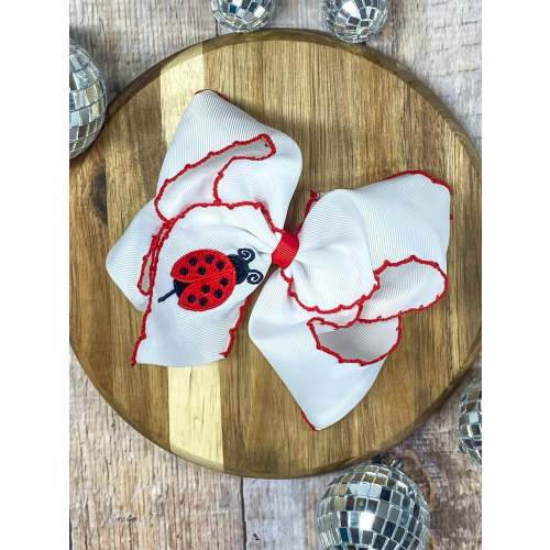 Ladybug Embroidered Moonstitch Hair Bow | Clip or Headband