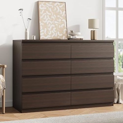 Modern 8 Drawer Dresser, Simply Chest of Drawers for Bedroom, Wood Storage Dresser with Deep Drawers for Living Room/Hallway/Entryway (Brown)