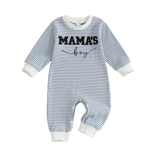 FOCUSNORM Newborn Baby Boy Fall Outfit Mamas Boy Embroidery Jumpsuit Long Sleeve Crewneck Romper Infant Boy Winter Clothes