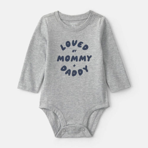 Baby Boy 'Loved By Mommy & Daddy' Long-Sleeve Graphic Bodysuit - Grey | Carter’s Oshkosh Canada